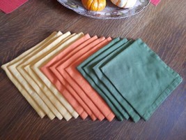 Set 13 Fall Colored Table Napkins 100% Cotton 20” Butterscotch Avocado Pumpkin - £15.23 GBP