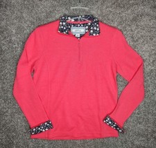 Orvis Shirt Womens Small Pink 1/4 Zip Sweater Ribbed Knit Floral Trim Sweatshirt - £14.12 GBP