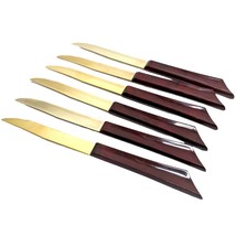 Quikut Gold 7 3/4&quot; Steak Knives Stainless Steel Brown Bakelite Handles Set 6 - £23.73 GBP