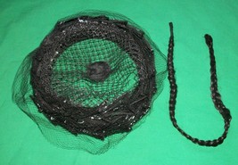 Vtg Black Mourning Hat Pill Box Nita Of Dallas 20&quot; Braid Hair 1940 WW2 Era Retro - £36.56 GBP