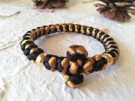 Black Gold rosary bracelet Two coloured wrist prayer rope Unique hand ko... - £14.85 GBP