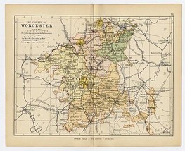 1898 Antique Map Of County Of Worcester Worcestershire / England - $26.42