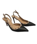 VALENTINO GARAVANI Black &amp; Poudre Calfskin Nappa Rockstud Slingbacks - S... - $659.00 CAD