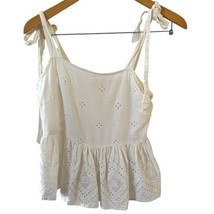 Madewell Womens Rosalie Tie Strap Top Coquette Linen Blend Eyelet Ivory ... - $16.99