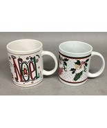 Set Of 2 Vintage Christmas Mugs - Noel &amp; Candy Canes/Stockings - $14.84