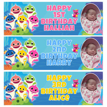 BABY SHARK PHOTO Personalised Birthday Banner - Baby Shark Birthday Part... - £4.28 GBP