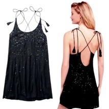 $148 Free People Seeking Sequins Slip Dress Medium 8 10 Black Cross Back... - $48.78