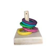Happy Beak Toss Bonanza Training Wood Bird Toy 5 Colorful Rings &amp; Wood S... - $11.87