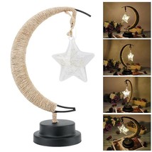 Led Moon Night Light Hanging Vine Ball Desk Lamp Handmade Rope Rattan Table Lamp - £25.53 GBP
