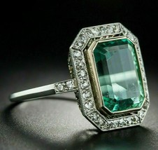 3Ct Simulated Emerald Diamond Wedding Art Deco 14K White Gold Plated Ring - £73.06 GBP