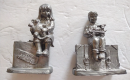 Vintage Set of 2 Michael Ricker Pewter Figures Boy and Girl Union Station - $18.70