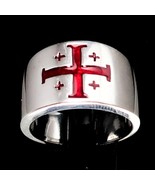 Sterling silver Jerusalem cross ring Knights Templar flag medieval relig... - $149.41 CAD