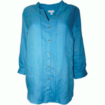 Charter Club Split-Neck Linen Shirt Smokey Sky Medium - £32.52 GBP