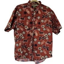 Natural Issue Mens Hawaiian Shirt XL Burgandy Blue Pineapple Floral Cotton - £15.03 GBP