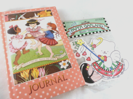 Mary Engelbreit Hard cover Journal PLUS Paper Garland Kitty Wishes New - $10.60