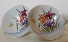 Set of 2 Viintage Saki Cups Iris and Butterfly Hand Painted Delicate - £19.61 GBP