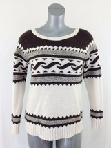 American Eagle Women&#39;s Small Long Sleeve Scoop Neck Ivory Brown Knit Swe... - $7.92