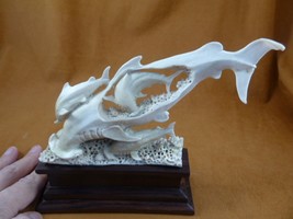 Shark-9 school 6 white Hammerhead Shark display cutout figurine Bali carving - £97.52 GBP