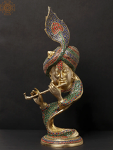 20&#39;&#39; Stylised Krishna Modern Art Statue | Brass With Inlay Work | Handmade - £470.57 GBP