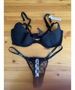 Victorias Secret Very Sexy Open Cup Logo Low Cut Demi Bra Thong Set Blac... - $29.69