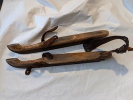 1800&#39;s Armada Primitive Antique Wood Steel Ice Skates Leather Straps Size 25 - £69.32 GBP