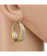 Tricolor Silver, Gold &amp; Rose Tone Hoop Earrings- United Elegance - $23.99