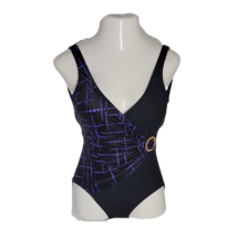 Sirena Classy Vintage Ruched One-Piece Swimsuit ~ Black &amp; Purple ~ Sz 10  - £25.17 GBP