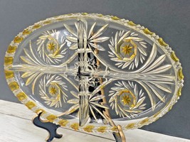 Vintage Mikasa Walther STAR PINWHEEL Oval Divided Tray Clear W/ Yellow Accents  - £19.32 GBP