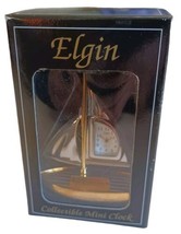 Elgin Quartz Gold Tone Mini Metal SAILBOAT Clock 2.5”x 3” Sealed New in Box - $27.67