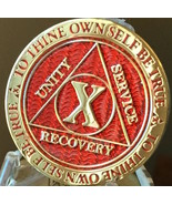 10 Year AA Medallion Red Gold Plated Alcoholics Anonymous Sobriety Chip ... - £14.38 GBP