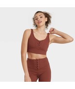 Joy Lab Women Sports Bra &amp; Shorts Ribbed Lace Up Hot Coco Brown Small NWT - $27.60