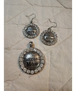  Clear Rhinestone BASKETBALL  MOM Pierced Earrings Brooch Pendant Set Vi... - $28.43 CAD