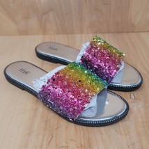 H2K Womens Sandals Sz 8 M Glitter Bling Fancy Slide Flat Low Sparkle Shoes - $28.87