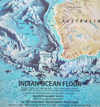 1967 Indian Ocean Floor Map National Geographic Antique 24.75 x 19&quot; F13H - $29.99