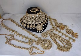 Bollywood Style Indian Kundan Bridal Choker Necklace Earrings Pearl Jewelry Set - £105.18 GBP