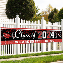 Black and Red Graduation Banner, Large Graduation Decorations Class of 2024 Cong - £16.33 GBP