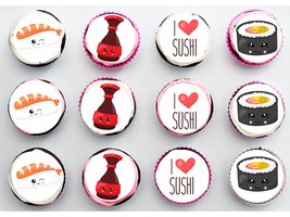 Twelve 2&quot; Cupcake Toppers Kawaii Sushi Themed Birthday Edible Image Edib... - £12.88 GBP