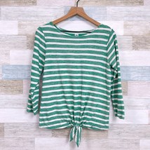 Old Navy Tie Front Knit Top Green White Striped 3/4 Sleeve Stretch Women... - $12.86