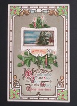 Merry Christmas Time Scenic View Holly Candles JJ Marks Embossed Postcard 1911 - £7.84 GBP