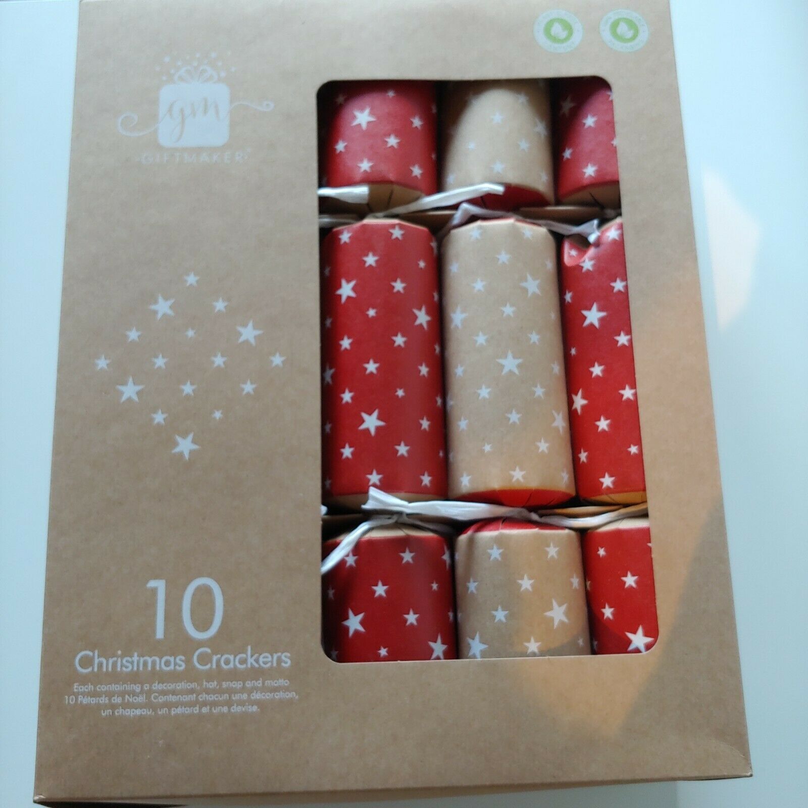 Box Of 10 Large Star Christmas Crackers Assorted Designs Gift Dinner Part - $13.22