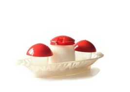 Mid century mushroom kitchen cruet set salt and pepper shakers mustard p... - £15.26 GBP