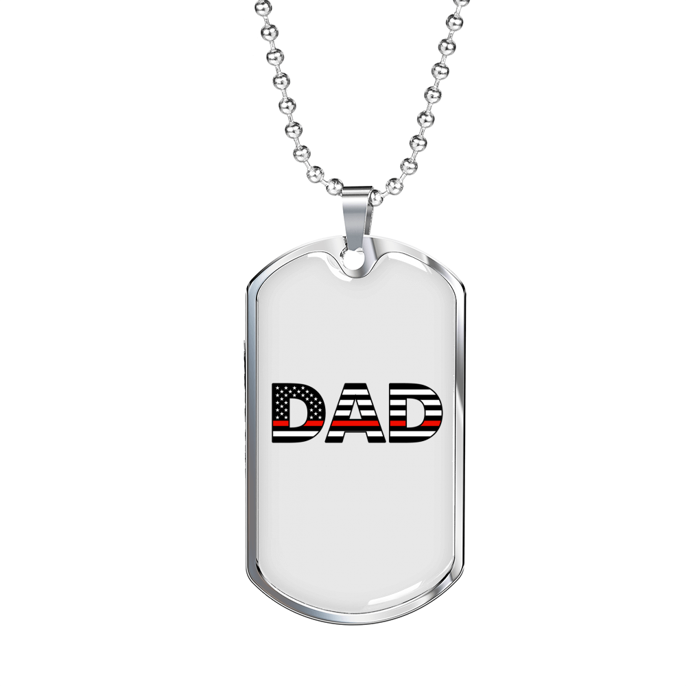 Firefighter Flag Dad Necklace Stainless Steel or 18k Gold Dog Tag 24" Chain