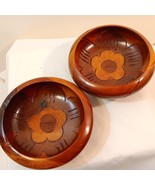 Set of 2 Vintage Wood Hand Carved Floral Salad Bowls/ Home Decor/ Trinke... - £12.38 GBP