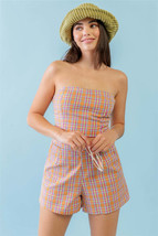 Women&#39;s Plaid Print Cotton Strapless Crop Top &amp; High Waist Shorts Set - €16,67 EUR