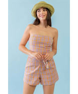 Plaid Print Cotton Strapless Crop Top &amp; High Waist Shorts Set - $26.80 CAD