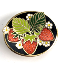 VTG Hallmark Strawberry Fruits Flower Leaves Enamel Pin Black Green Red ... - $11.69