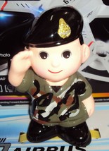 Doll SOLDIER MILITARY piggy bank ceramic decor room craft show baby saving - $32.73