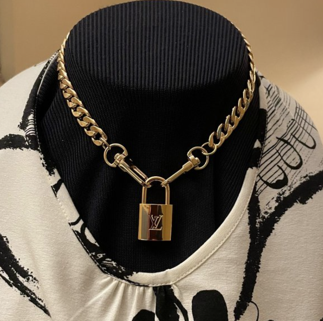 Primary image for Louis Vuitton Lock on a 16" Curb Choker Chain Necklace
