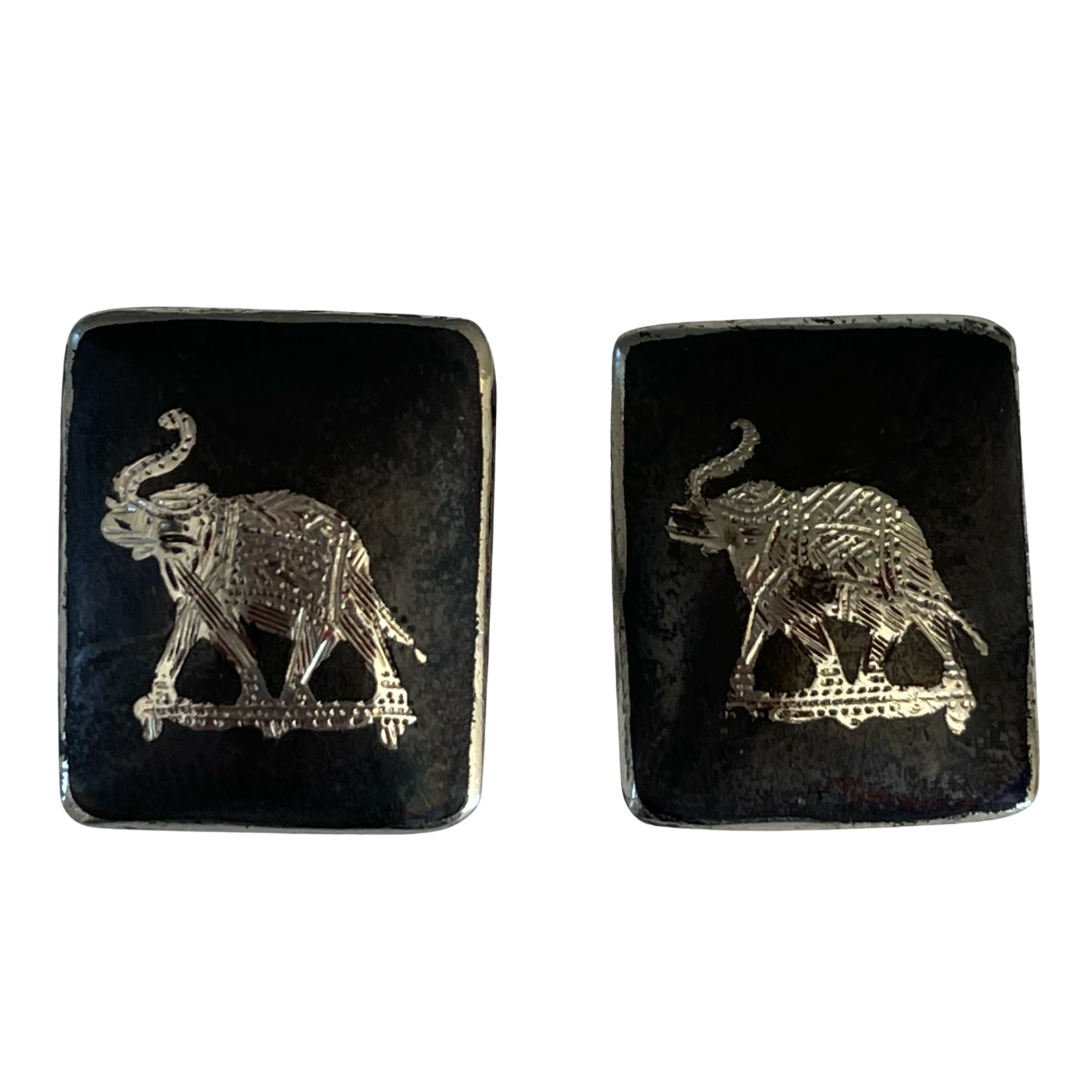 Primary image for Vintage Cufflinks India Elephants on Black Brushed Metal Finish