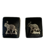 Vintage Cufflinks India Elephants on Black Brushed Metal Finish - £23.45 GBP